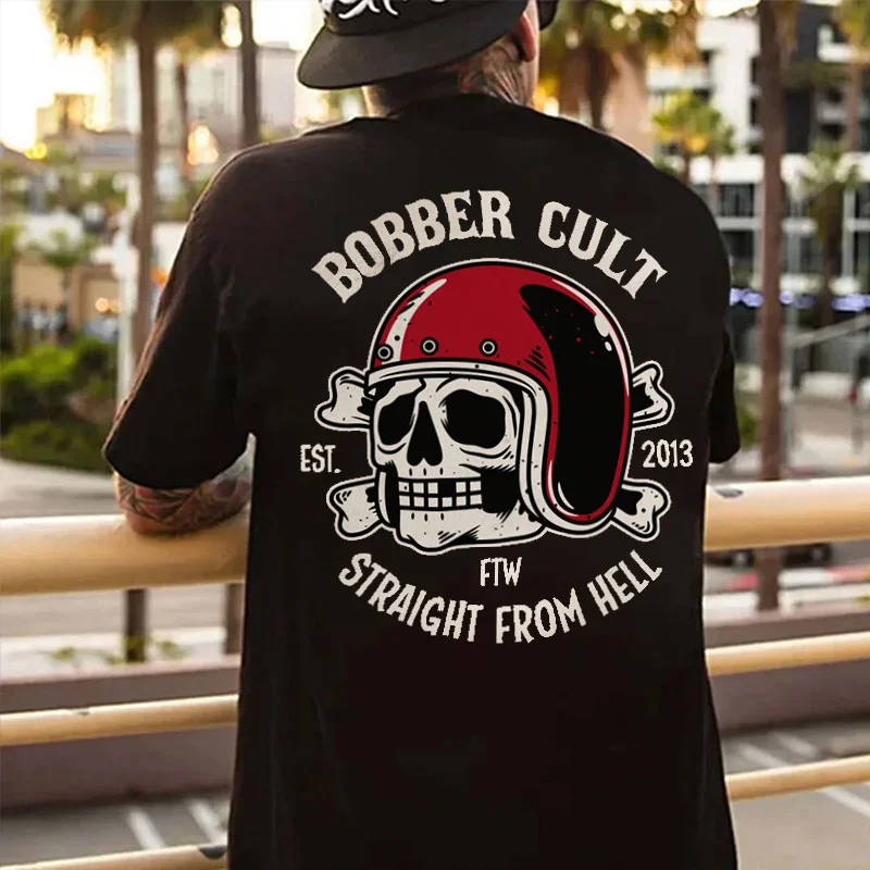 BOBBER CULT STRAIGHT FROM HELL Helmet Skull Print Men's T-shirt