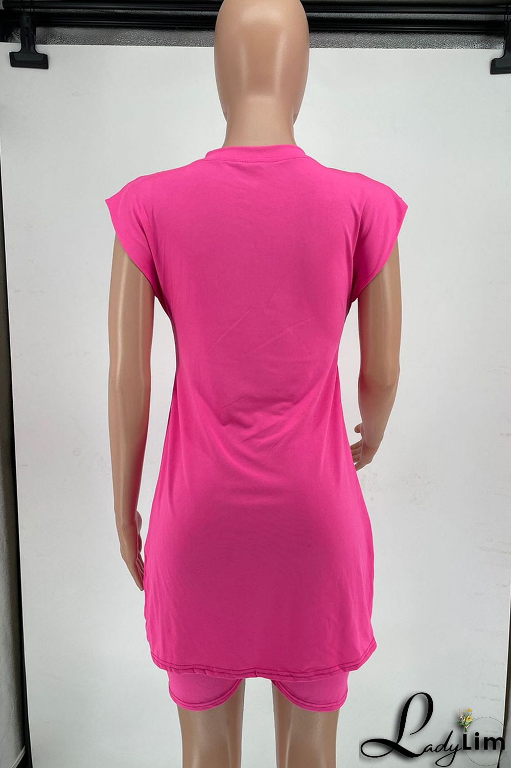 Rose Red Casual Solid Patchwork Slit O Neck Sleeveless Two Pieces