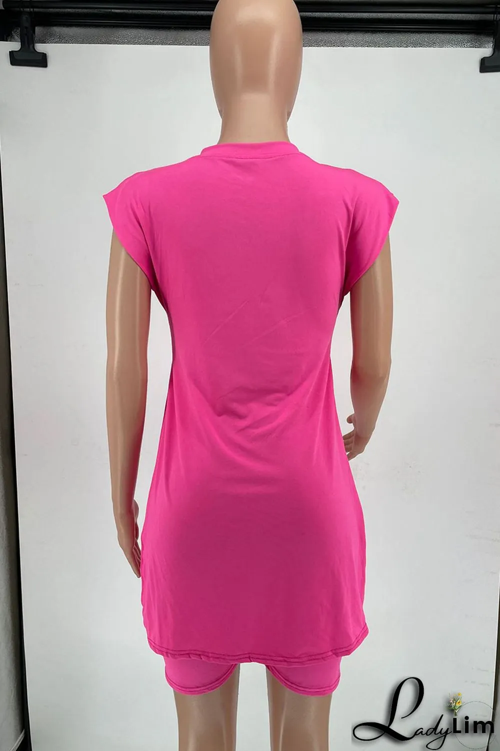 Rose Red Casual Solid Patchwork Slit O Neck Sleeveless Two Pieces