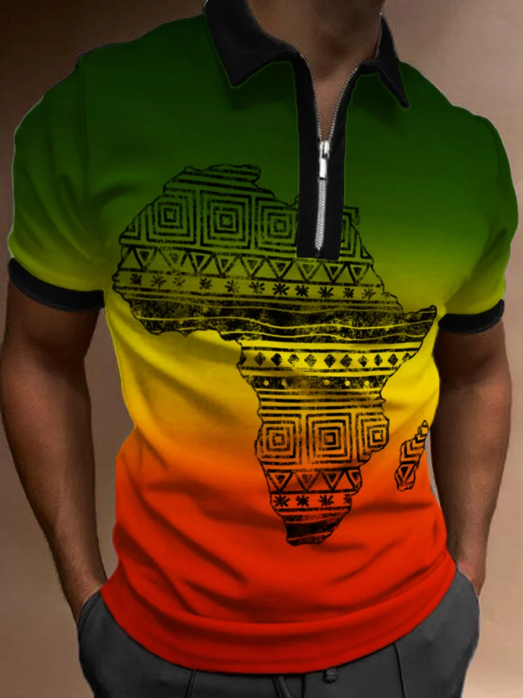 BrosWear Men's Ethnic Africa Map Rasta Gradient Polo Shirt