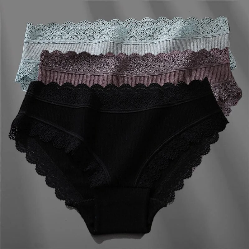 3PCS/Set Women's Cotton Panties Sexy Lace Lingerie Female Soft Underwear For Girls Ladies Underpants Floral Briefs Woman's panty