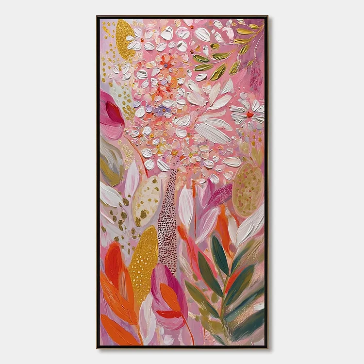 BLUSHING BLOOM: Textured Floral Impasto Oil Painting（Canvas painting）