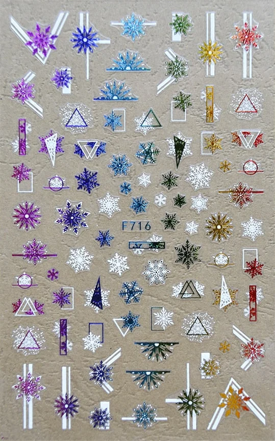 Christmas SnowflakeGold 3D Nail Stickers Sparkly iridescent Silver Xmas Tree Elk Deer Transfer Sliders Winter Nails Accessories-Nail Inspo