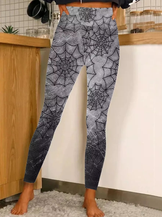 Women Spider Web Gradient Simple Halloween Leggings