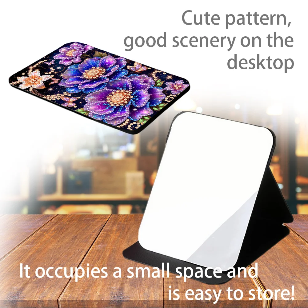 DIY Diamond Art Shiny Crystal Mirror Lightweight Standing Makeup Mirror (Flower)