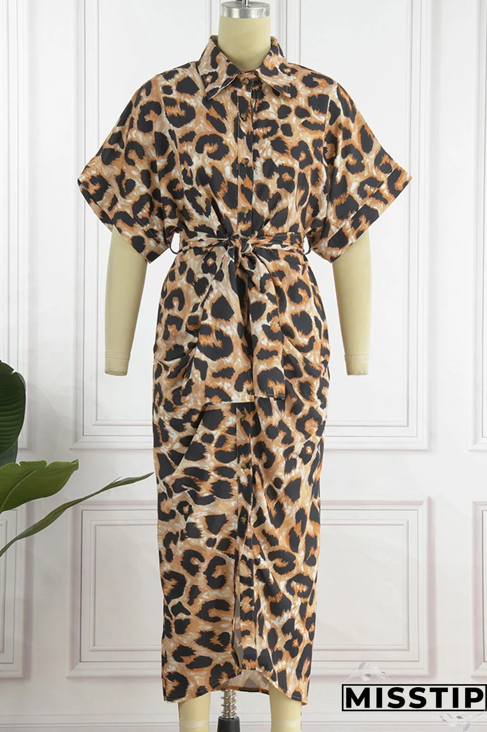 Blue Fashion Casual Print Patchwork Turndown Collar Shirt Dress