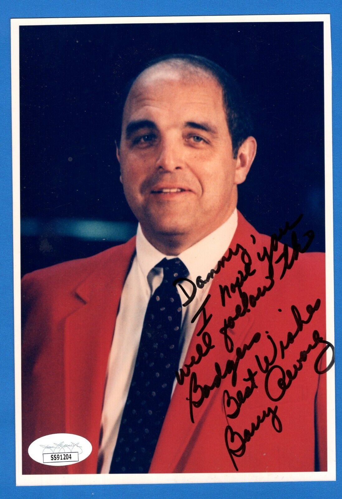 Barry Alvarez Wisconsin Badgers Coach Signed 5x7.25 Photo Poster painting w/ JSA Sticker No Card