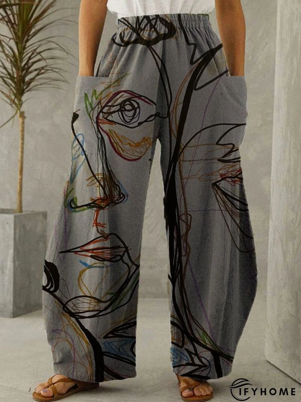 Abstract Print Loose Pants with Pockets | IFYHOME