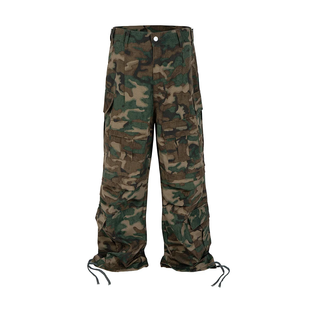 Abebey-High Street Multi-pockets Patchwork Camouflage Cargo Pants for Men Straight Casual Baggy Overalls Loose Oversized Trousers