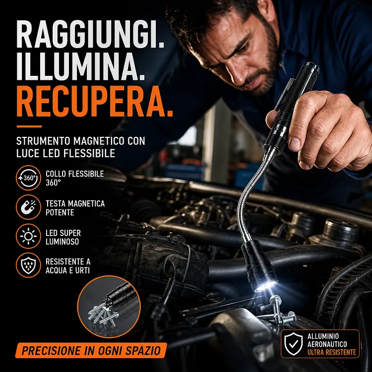 Torcia telescopica magnetica multifunzionale