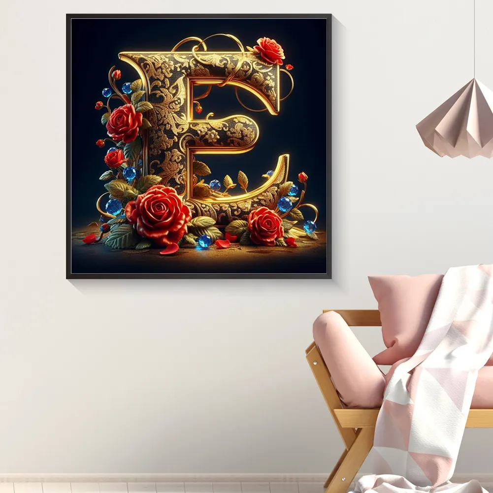 Diamond Painting - Full Round Drill - Flower Letter E(Canvas|30*30cm)
