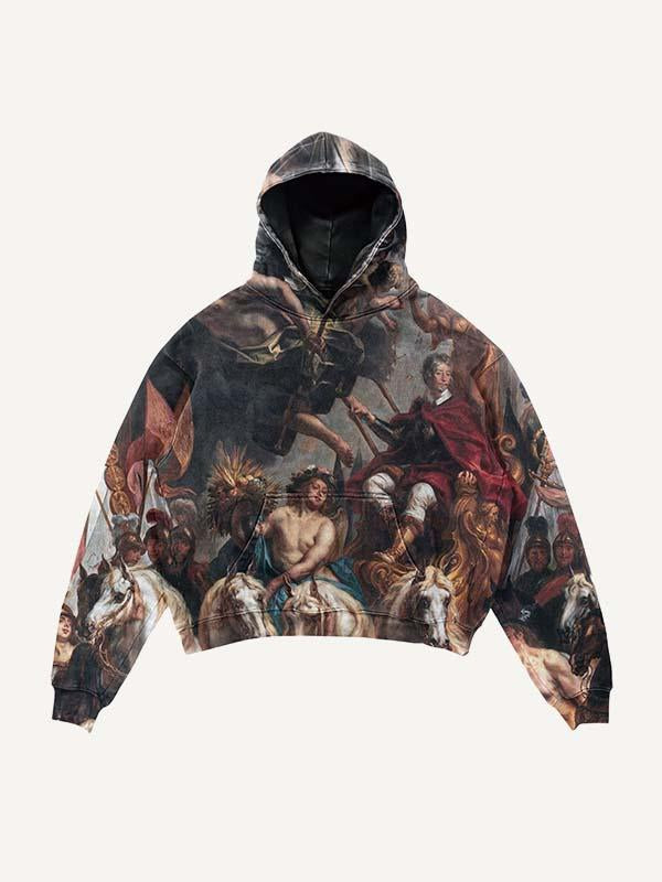 Figure Print Slant Pockets Hoodie
