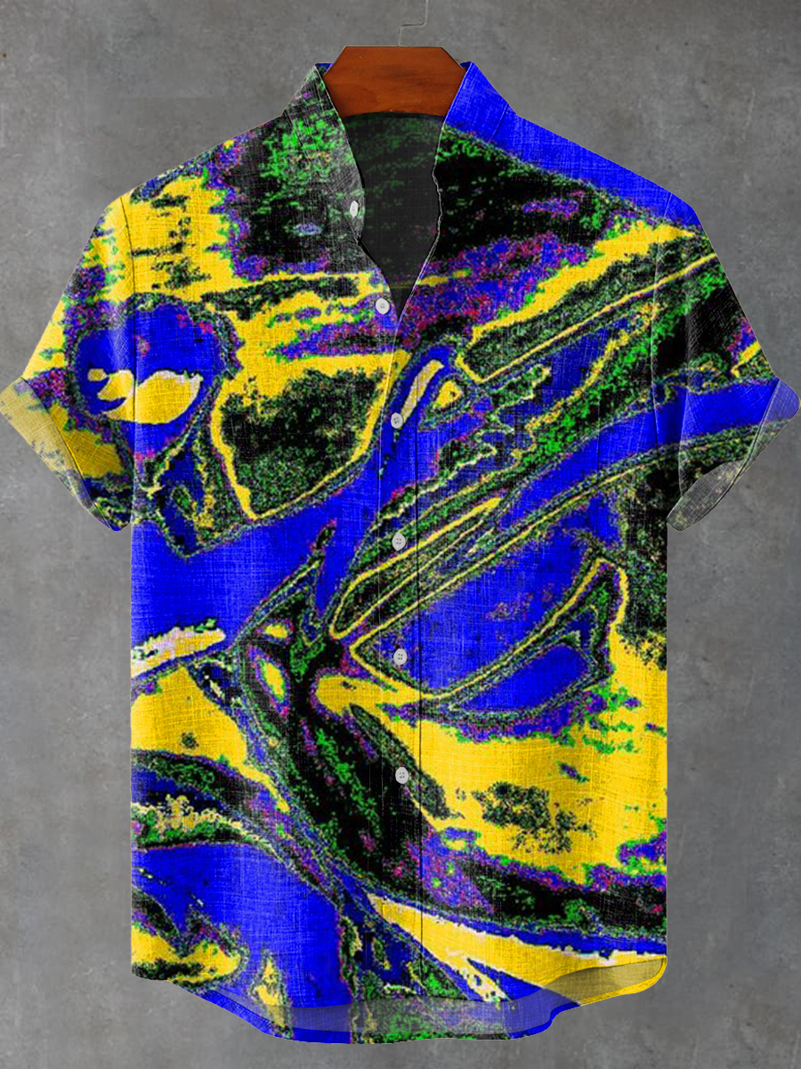 Vintage Abstract Colorful Paint Graffiti Painting Art Print Casual 100% Cotton Shirt