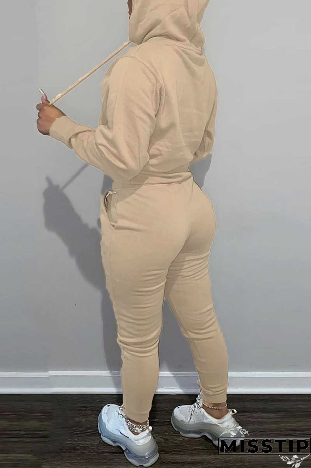 Blue Casual Solid Patchwork Hooded Collar Long Sleeve Two Pieces