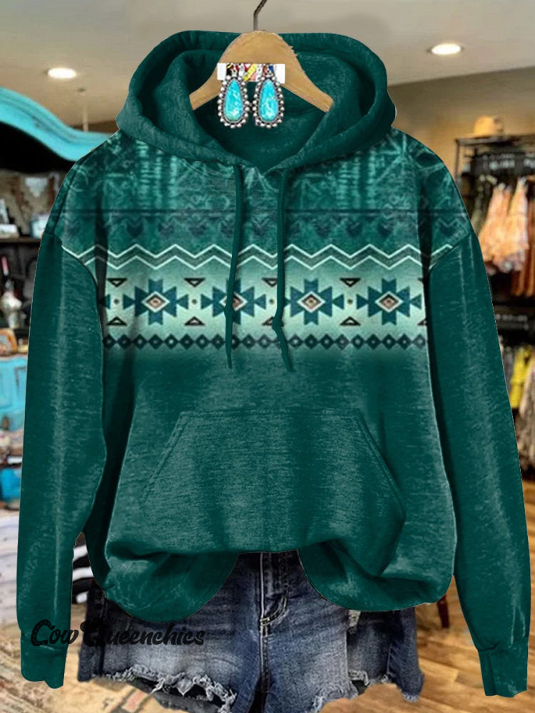 Vintage Green Aztec Art Print Casual Sweatshirt Multicolor / S