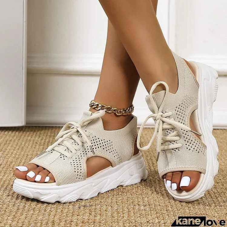 Women's Super Cozy Lace Up Open Toe Mesh Sandals