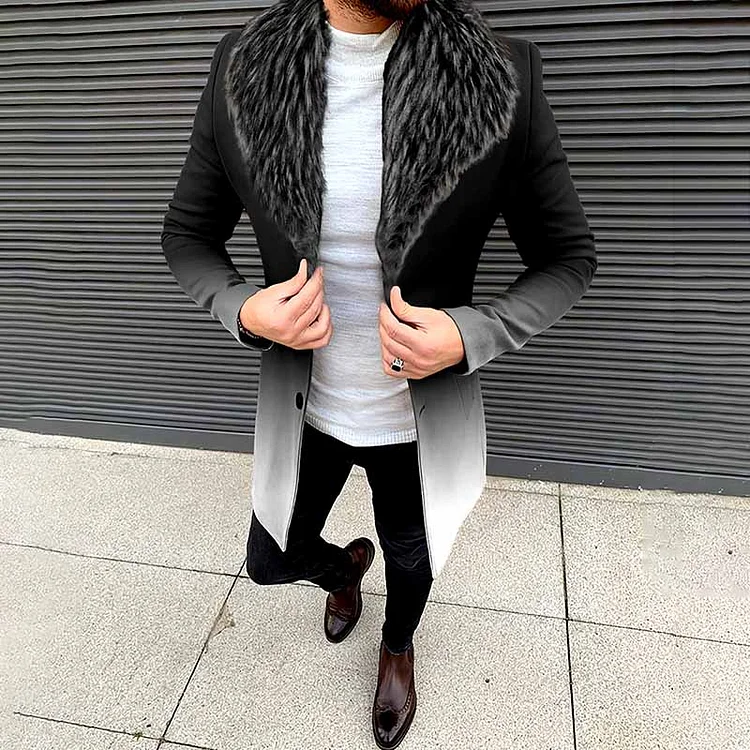 Broswear Fashion Gradient Detachable Fur Collar Coat