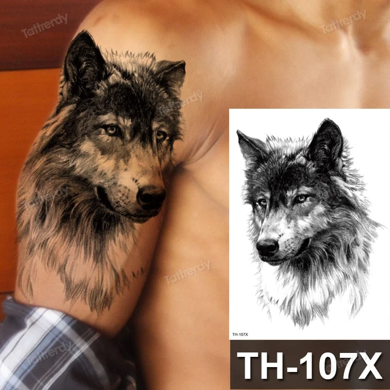 DIY Forest Design Waterproof Fake Temporary Tattoo Wolf Sexy Women Body Art Arm Tattoos Paper For Men Boys Girls Tatoo Large Big