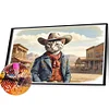 Diamond Painting -DIY Round Drill Western Cowboy Cat