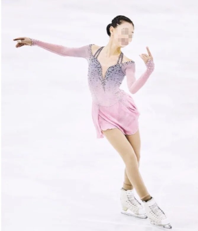 Customize Figure Skating Children&rsquo;s Training Performance Skating Dress Pink Skate Dress Remove Some Rhinestones