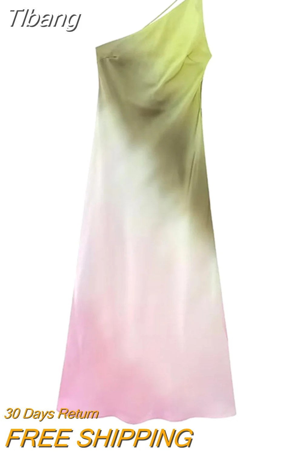 Tlbang Tie Dyed Asymmetrical Midi Dress For Women Sexy Oblique Necked Backless Sling Robes 2023 summer Female Fashion vestidos
