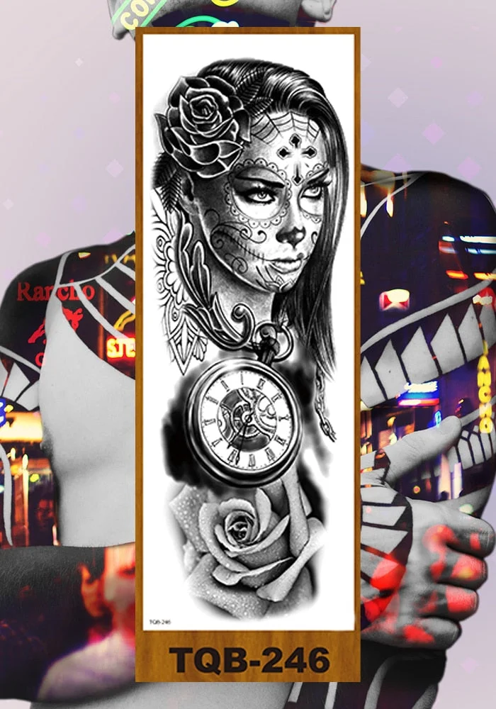 Full Flower Arm Temporary Tattoo Stickers Man Woman Girls Body Leg Fake Tatoo Sexy Beauty Snake Bear Owl Fox Mermaid Egypt Queen