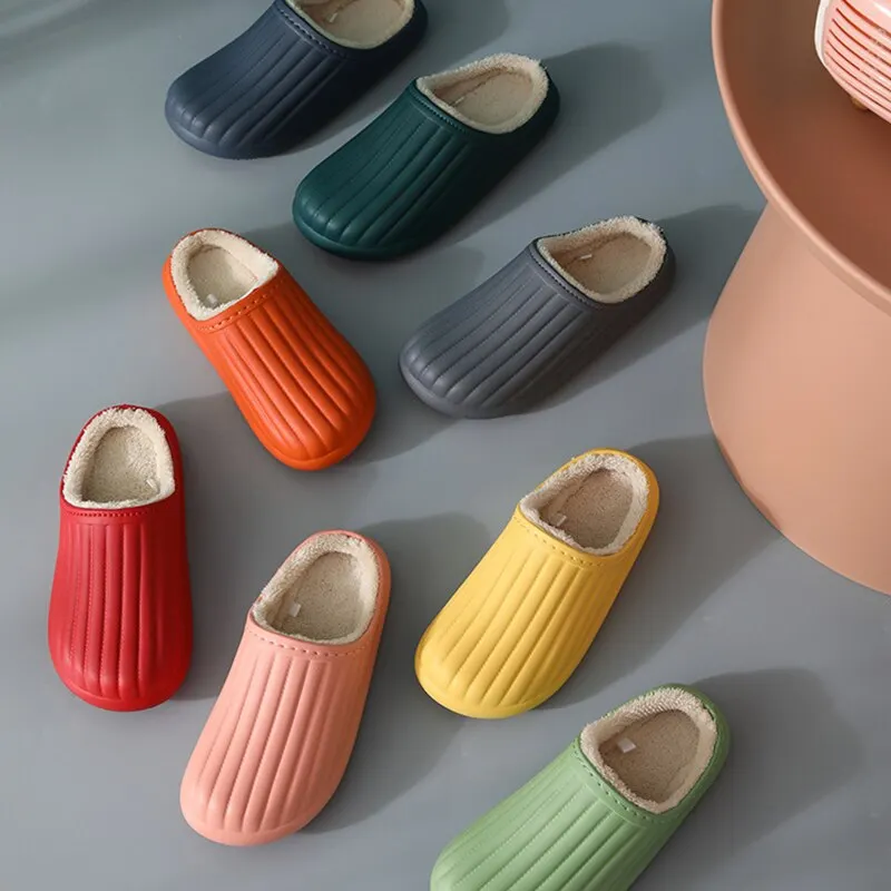 Eva Plush Lining Warmth Home Slippers Autumn Winter Wear Waterproof Thick-Soled Non-Slip Slippers Indoor Household Couple Shoes