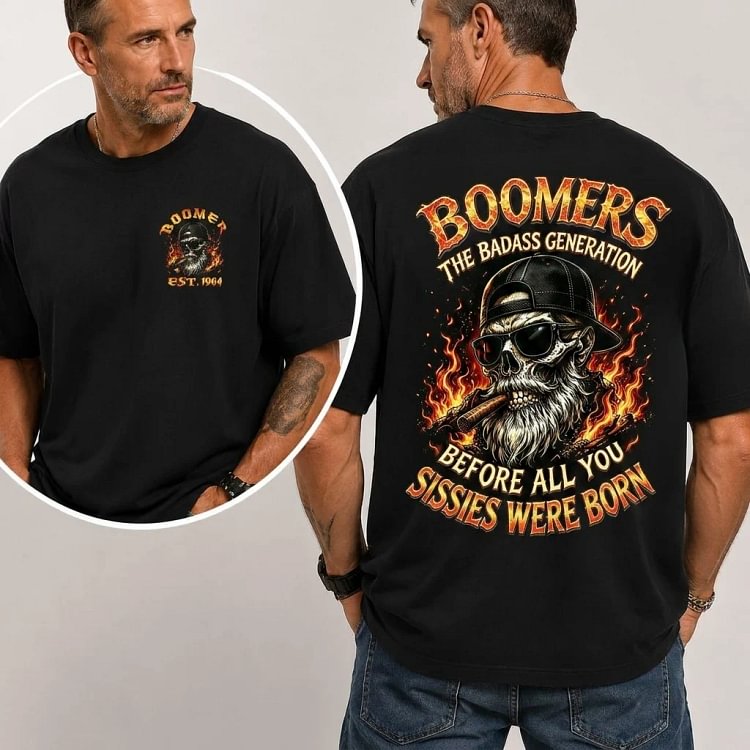 🔥 Custom EST Year Boomers Badass Skull Unisex Tee Sweatshirt Hoodie Multiple Colors