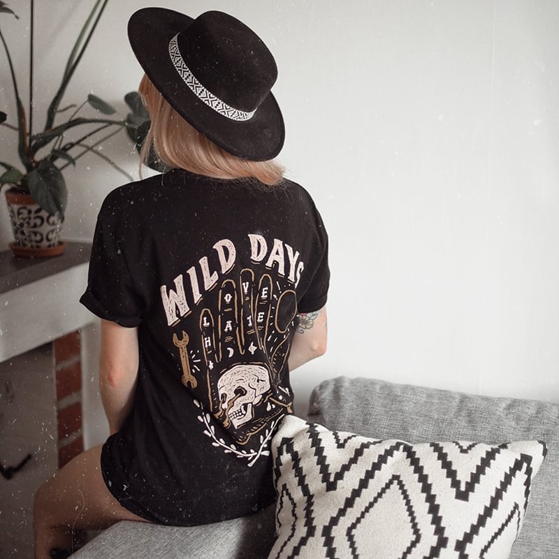 Wild days skull print basic t-shirt - Krazyskull