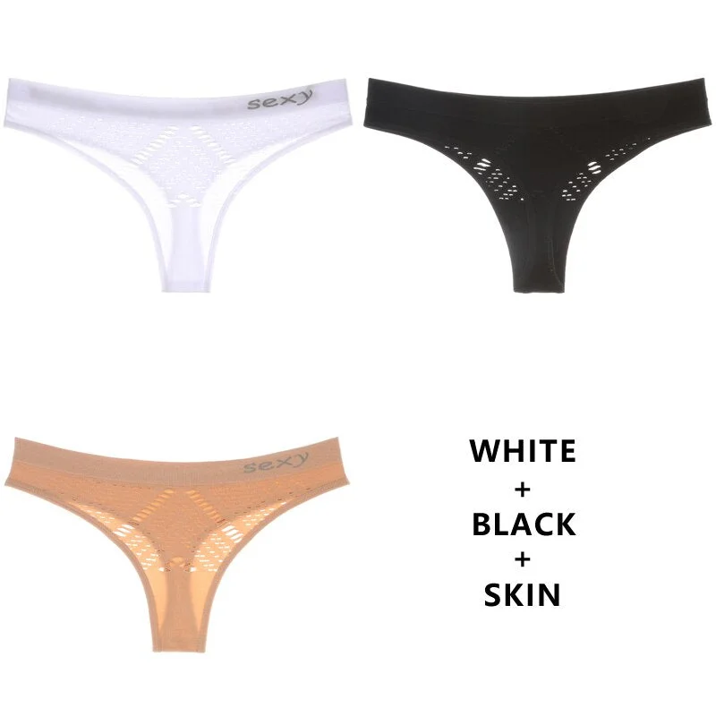 Meet'r 3Pcs/Lot Hollow Out Lingerie Europe Seamless Sexy Panties Women Temptation Underwear Mid-waist G String Drop Shipping