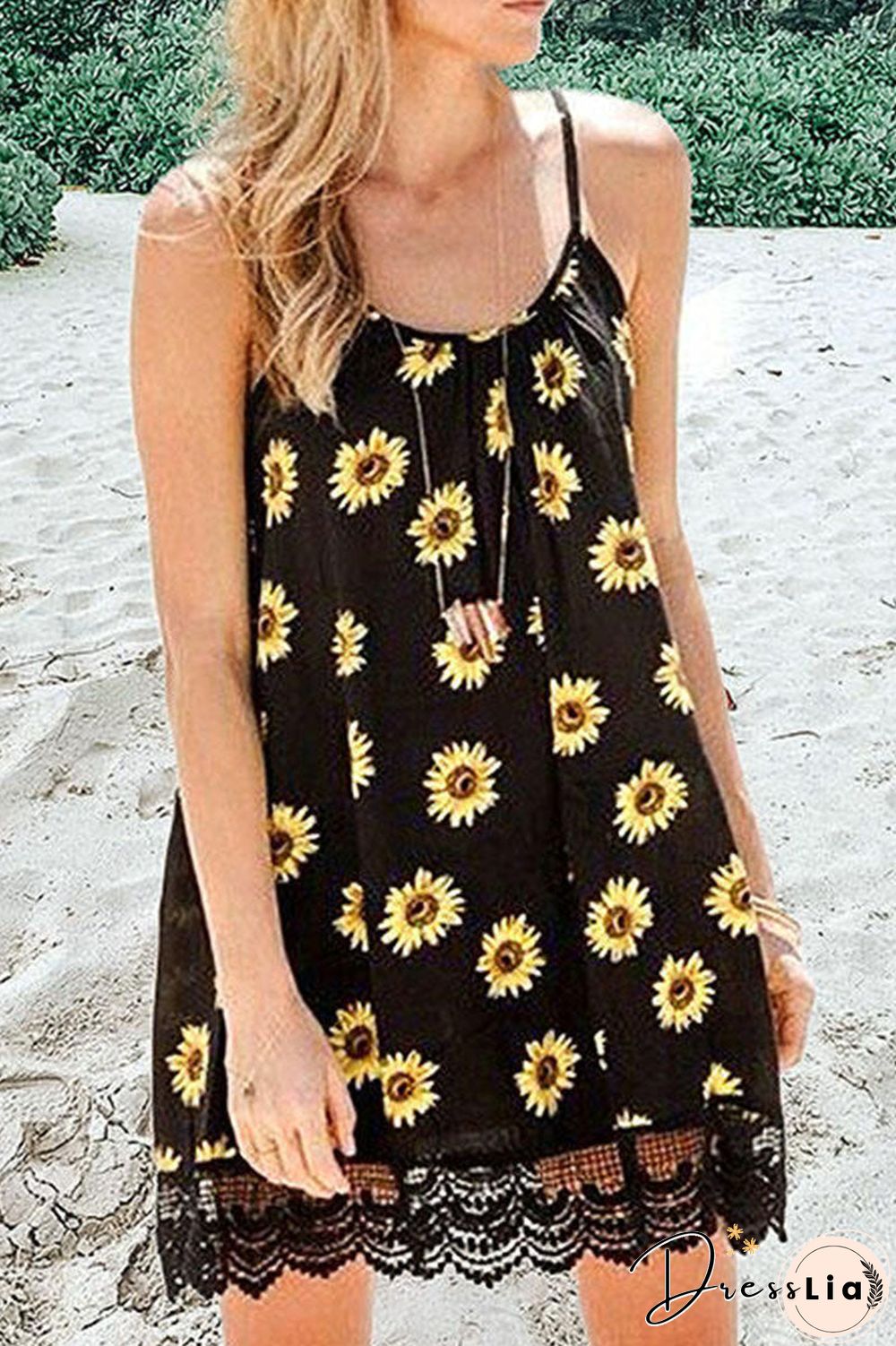 Fashion Casual Print Split Joint Spaghetti Strap A Line Dresses