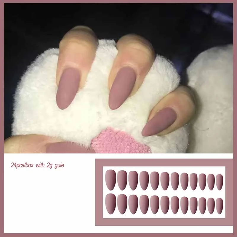 24Pcs Full Cover press on Pointed Head Scrub Fresh Temperament Orange false nails matte Wearable Stiletto Fake Nails with Glue-Nail Inspo