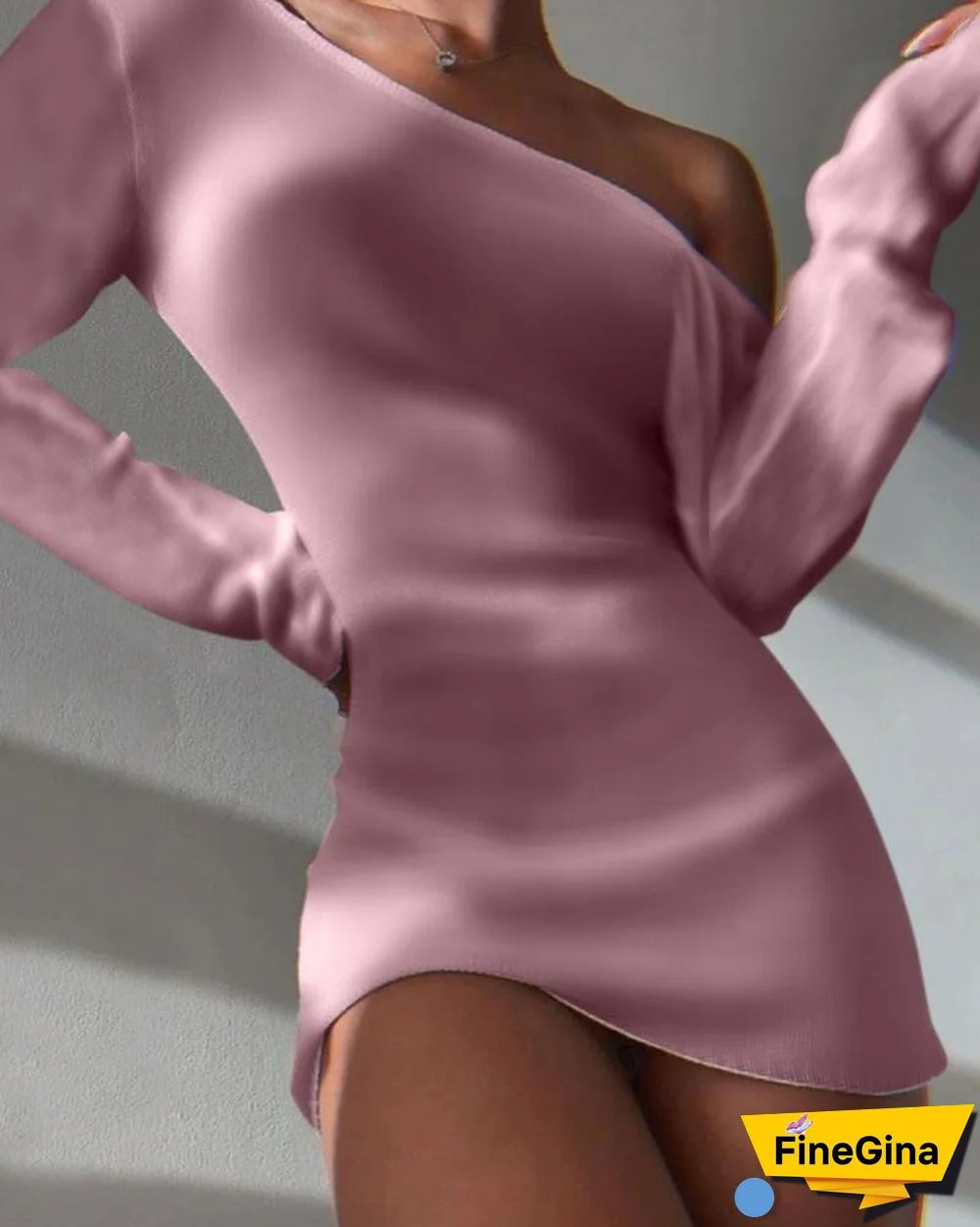 One Shoulder Open Back Long Sleeve Mini Dress
