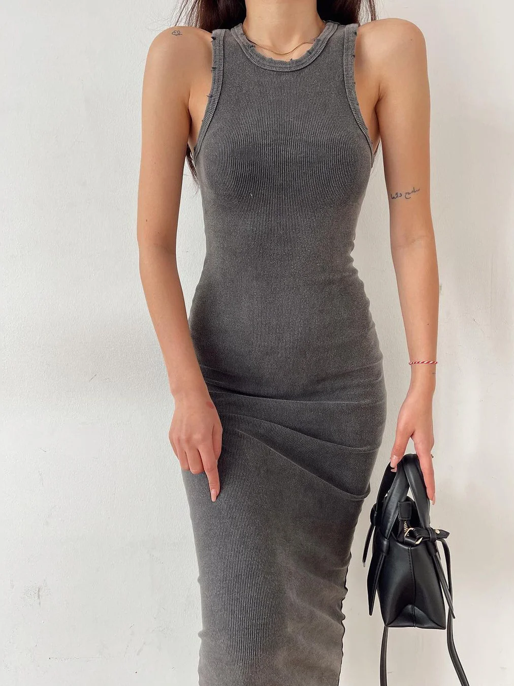 Athvotar Athvotar Rib-Dress Dress Body-Body-Skinny Vest Sleeveless One-Step Skirt Babes