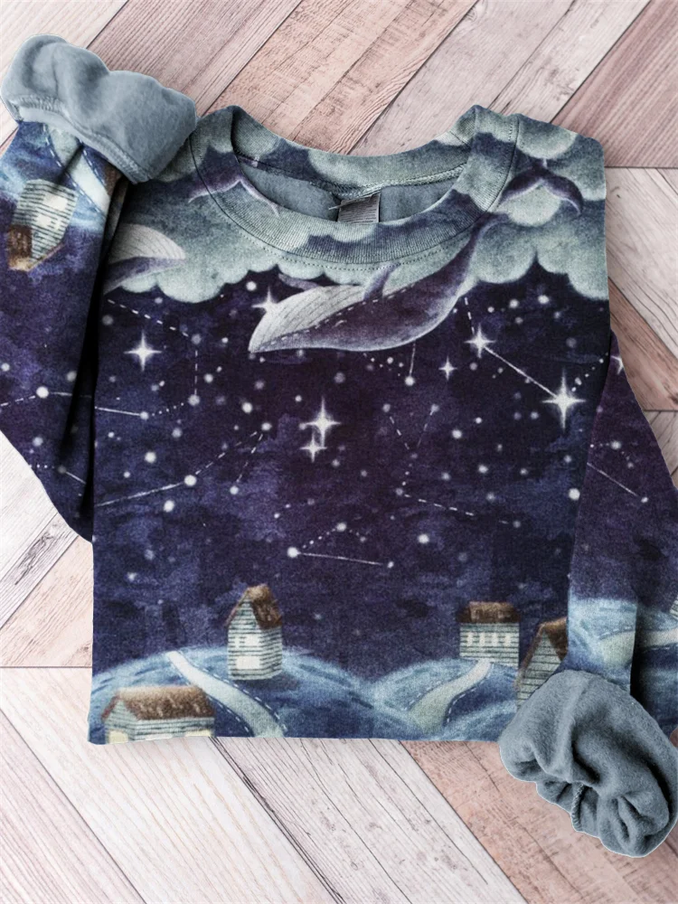 VChics Dreamy Whales in the Starry Sky Art Comfy Sweatshirt