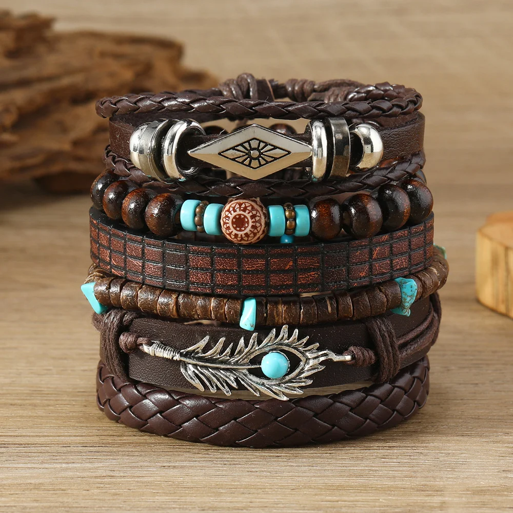 Men's Vintage Coconut Shell Multi-layered Wooden Bead Bracelet-inspireuse
