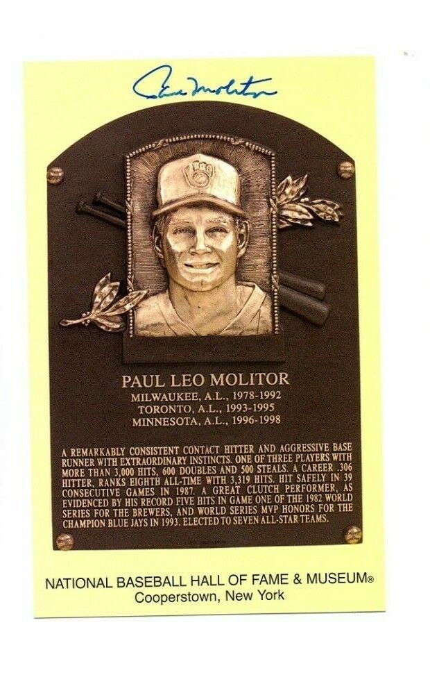 Paul Molitor Signed Auto Hall Of Fame Postcard Brewers Blue Jays JSA Twins