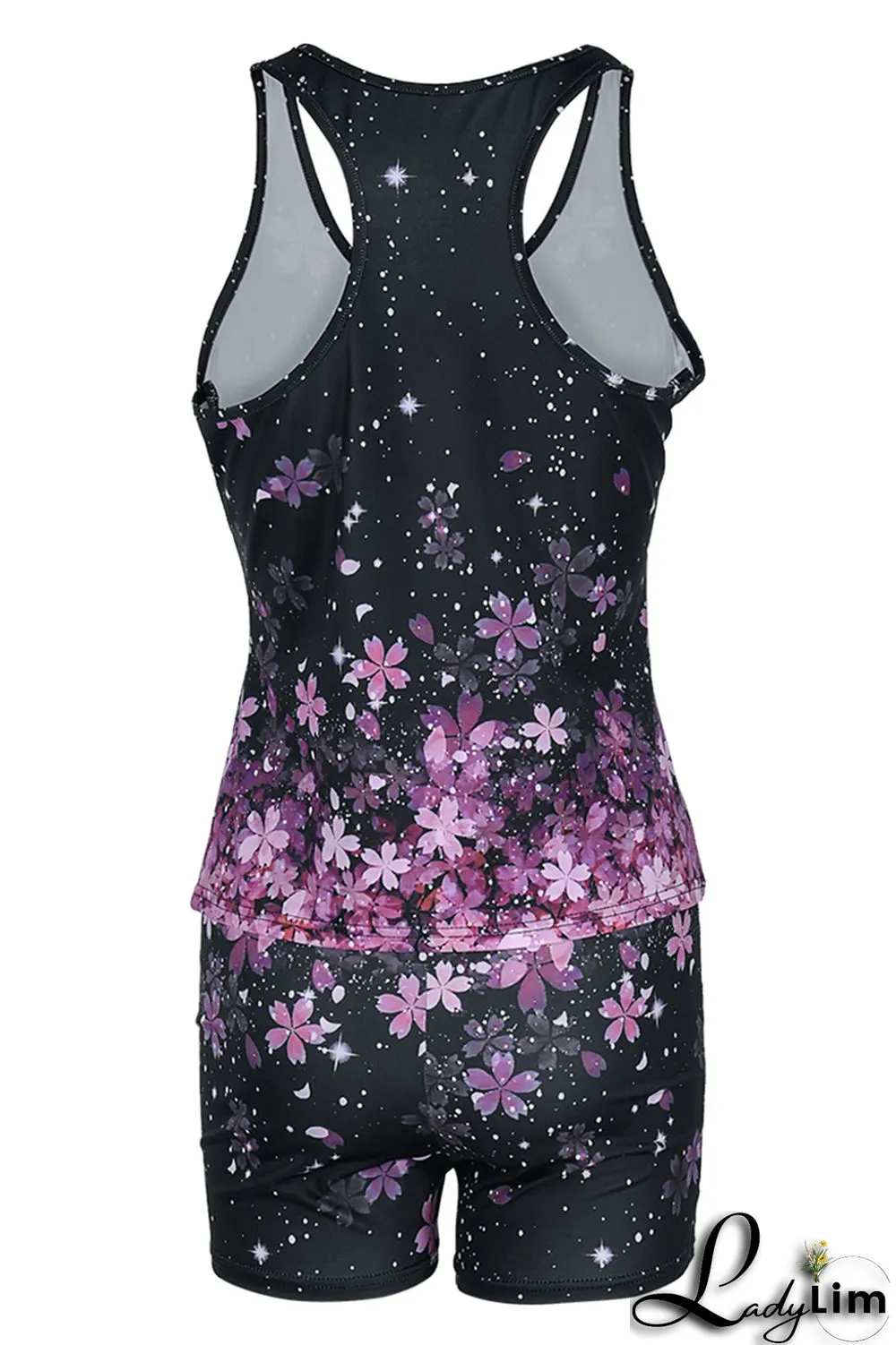 Black Pink Fashion Casual Print Basic U Neck Sleeveless Two Pieces