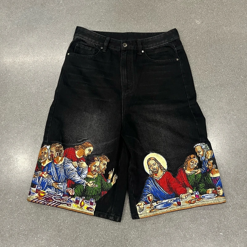 Russellthebrand Panoramikptv Y2K Outfits – Mens and Womens Gothic Graffiti Shorts for Retro Streetwear  