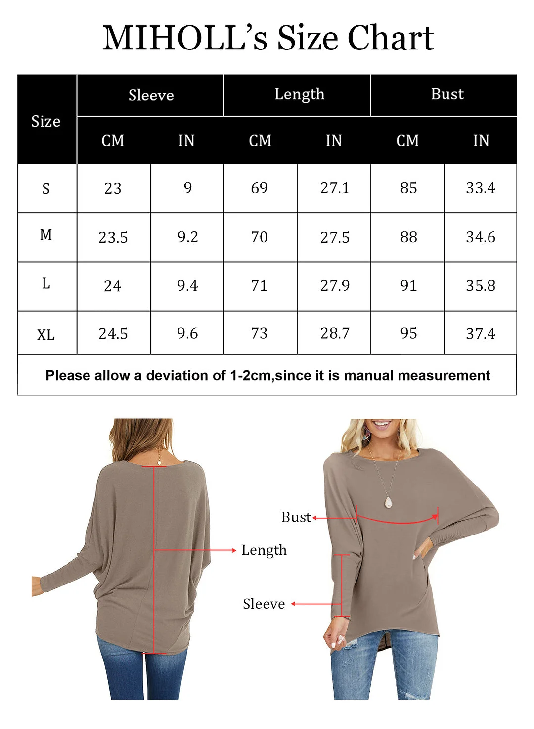 MIHOLL Womens Long Sleeve Batwing Casual Loose Dolman T-Shirt Blouse Tops