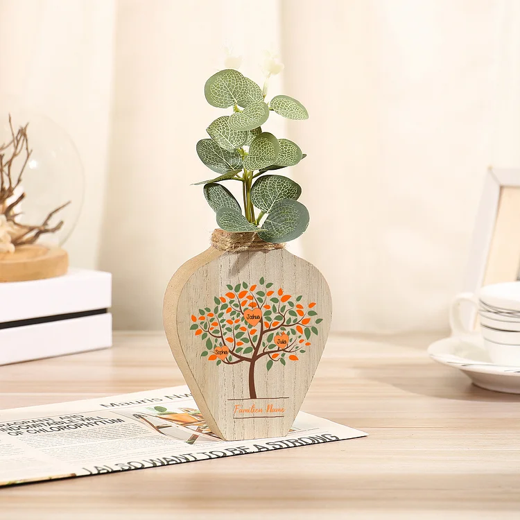 Petit Vase Créatif en Bois Arbre 3 Prénoms Personnalisés avec Texte Décoration de la Maison (sans plantes) Jessemade FR