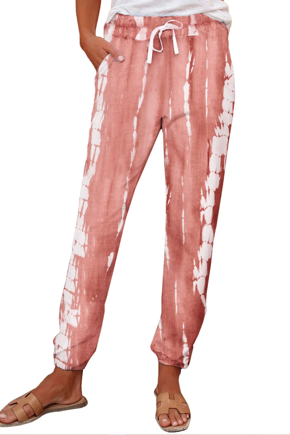 Pink Pocketed Tie-dye Knit Joggers
