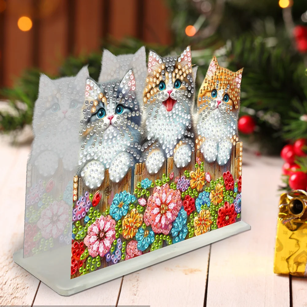 5D DIY Christmas Cat Acrylic Double Sided Diamond Art Paper Towel Storage Rack Decor