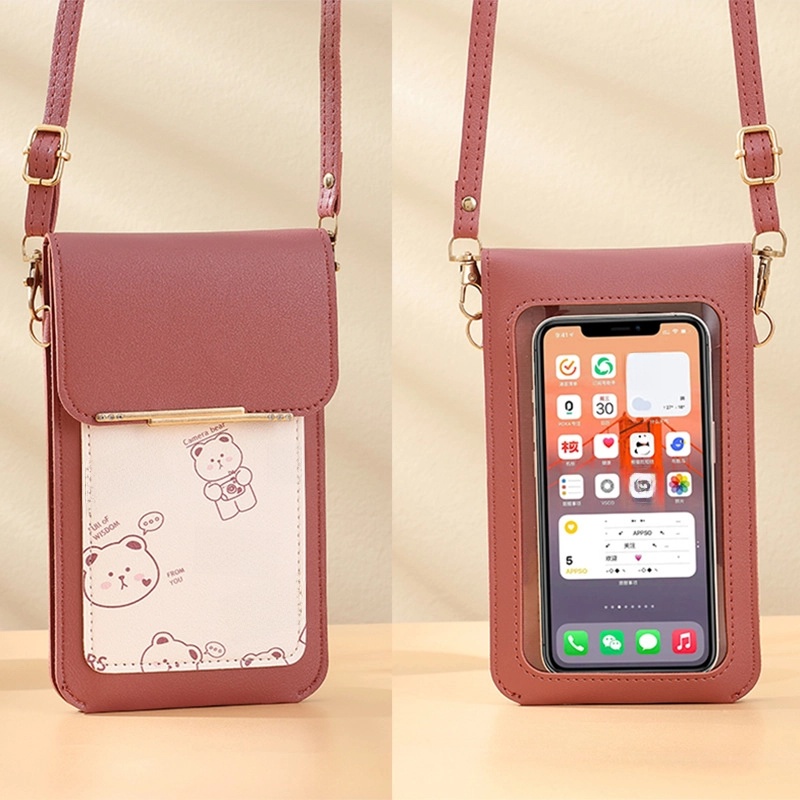 Women's PVC Solid Color Elegant Streetwear Square Buckle Phone Wallets
