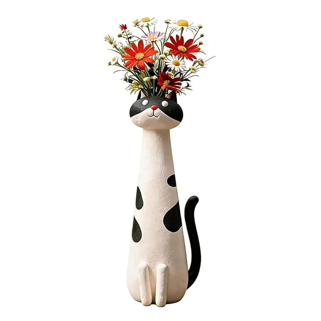 Handcrafted Quirky Cat Vase Modern Whimsical Resin Cat Flower Vase Creative Ornament for Living Room Office Study Home Decoration