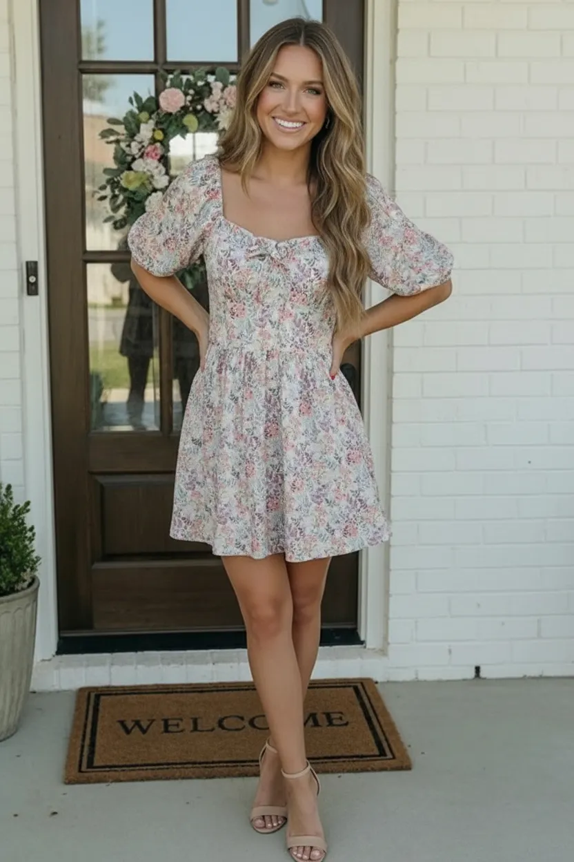 Garden Party Dreams Floral Puff Sleeve Mini Dress mysite idetrend