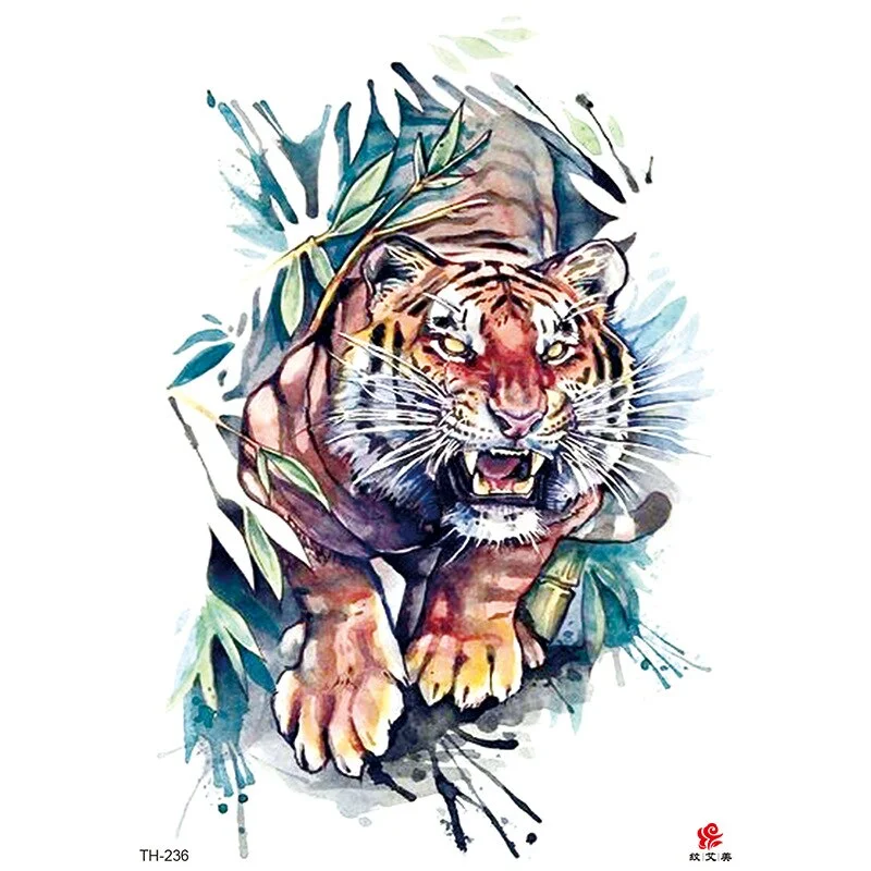 Sdrawing Temporary Tattoos Man Forest Color Painting Tattoo Sticker Tiger Wolf Fake Tattoo for Women Tatto Sleeves for Arm