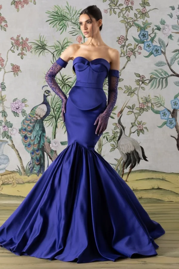Miabel Gorgeous Satin Sleeveless Sweetheart Mermaid Prom Dress With Beaded Gloves     