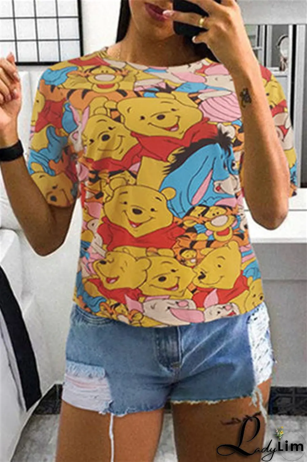 Yellow Fashion Casual Print Basic O Neck T-Shirts