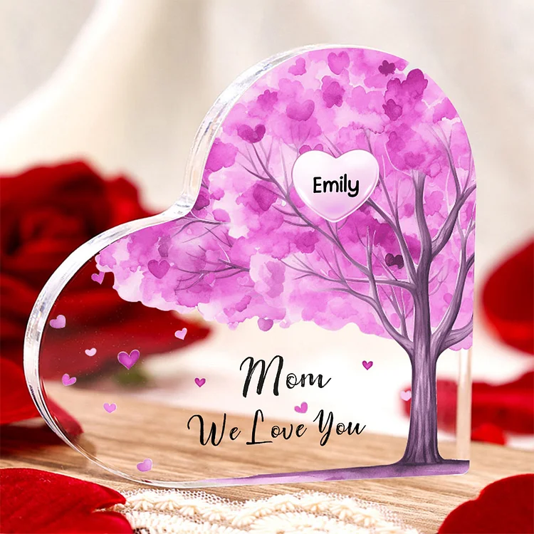 1 Name - Personalized Acrylic Heart Keepsake Custom Text Purple Tree Ornaments Gifts for Grandma/Mother